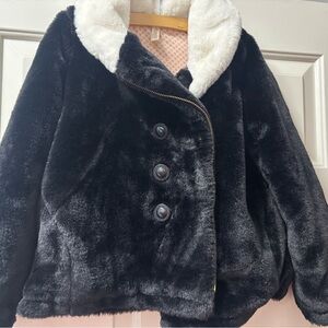 Matilda Jane Girls Black Faux Fur Coat with White Collar